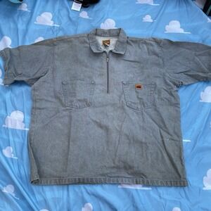 FB County Half Zip Shirt Men 2XL Grey Vintage Work Short Sleeve Shirt Pull Over